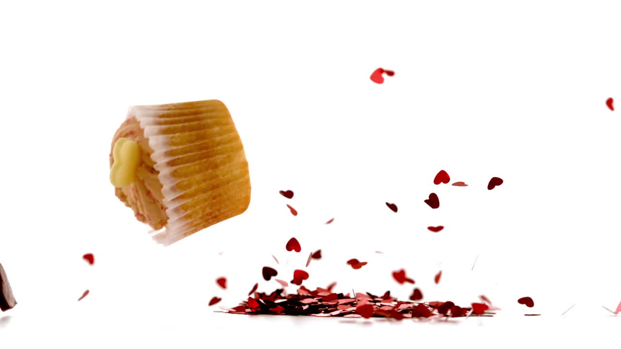 los pasteles de san valentín caen en montones de confeti