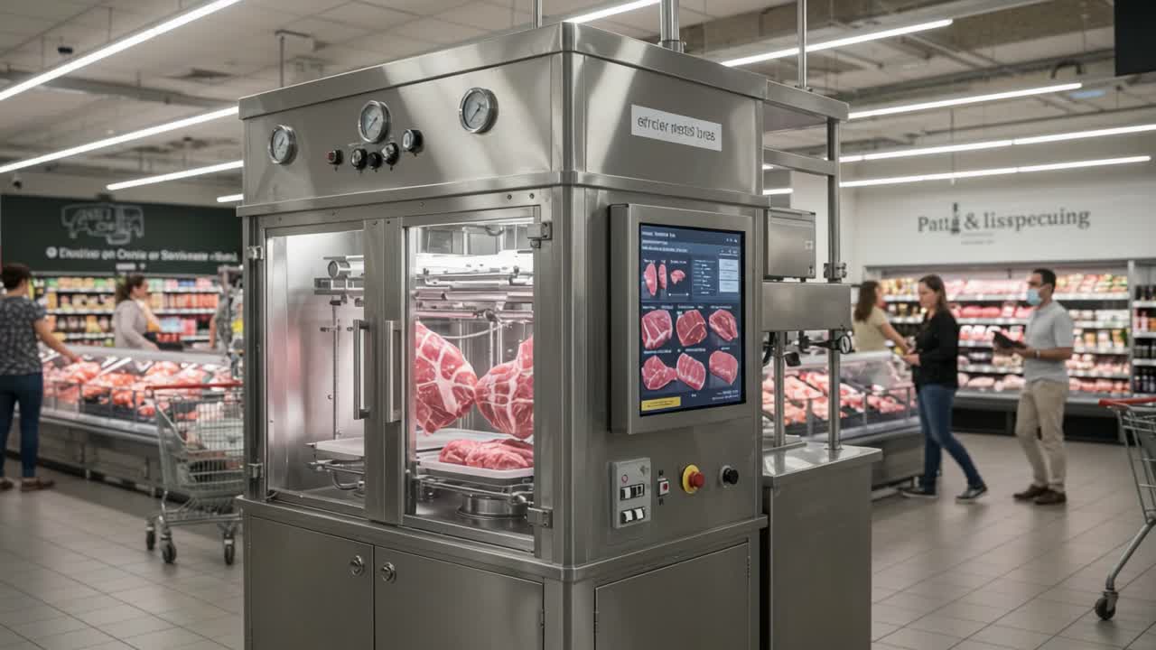 Innovative Meat Processing Machine in Supermarket: Enhancing Freshness and Efficiency for Consumers and Retailers Alike with Advanced Technology and Modern Design