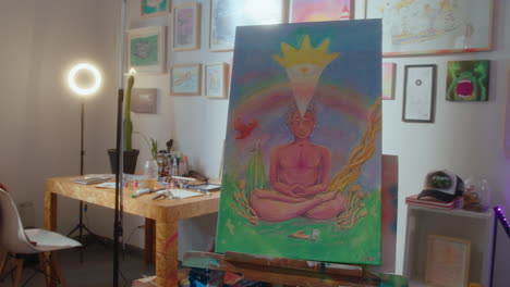 modern art buddha painting on canvas in creative studio