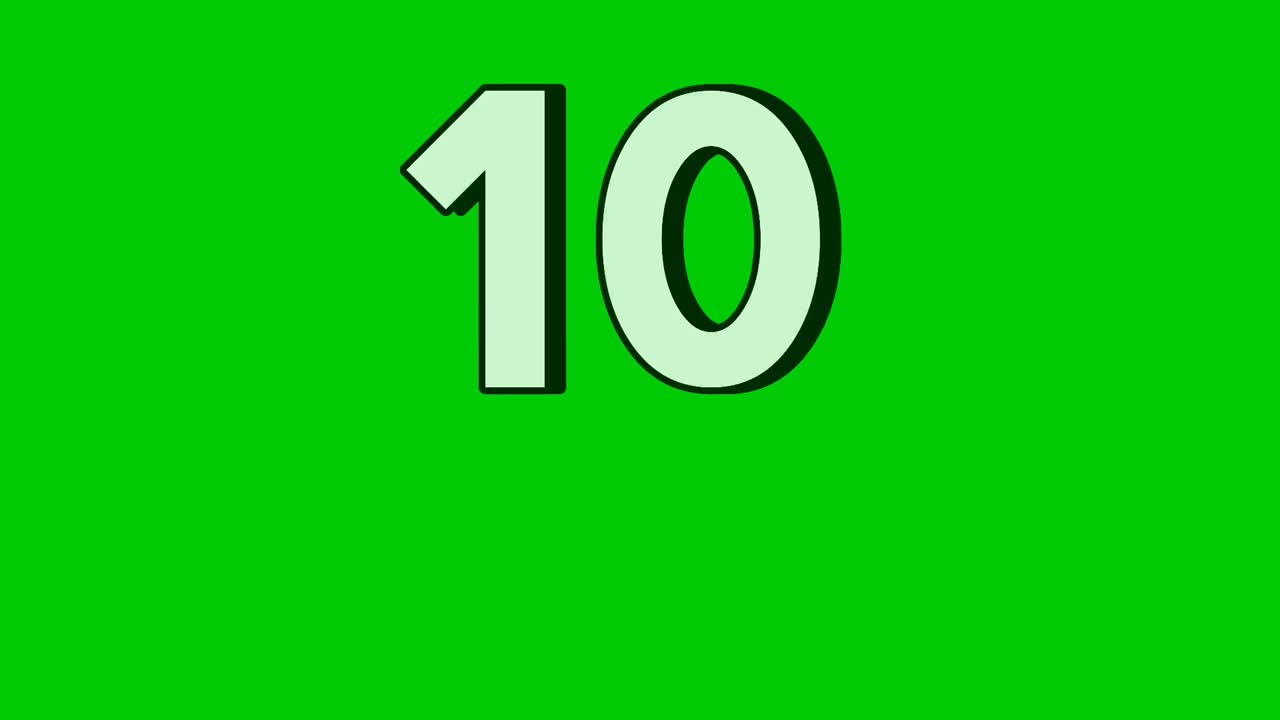 Falling Number 10 Animation on Green Screen Background.Video elements Effect for Video Editing, Chroma Key, Motion Graphics, and Stock Footage Projects