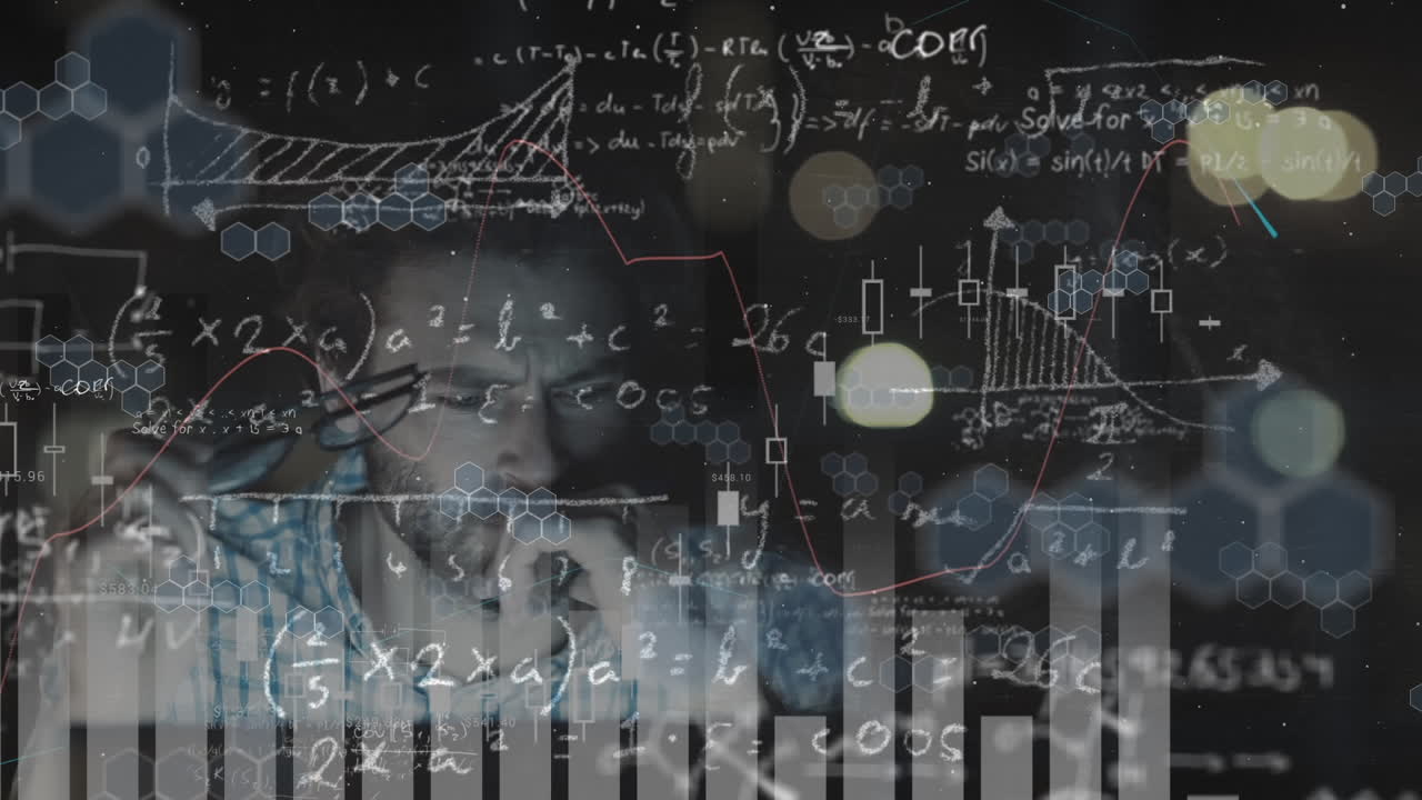 수학적 방정식을 고민하는 사람.