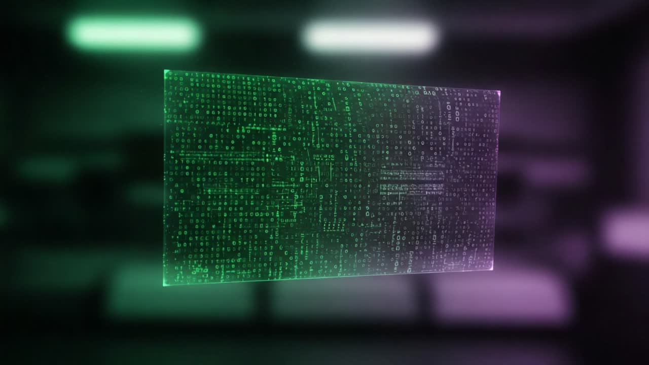 Futuristic Display with Dynamic Data Visualization and Neon Effects, Showcasing Innovative Technology and Digital Interaction in a Modern Setting