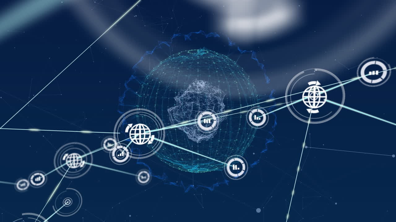 animación de la red de conexiones con iconos en todo el mundo