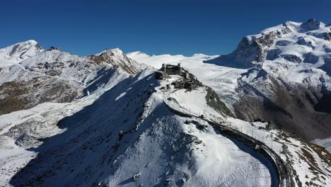 mountain train station in zermatt, switzerland. matterhorn. aerial shot. winter