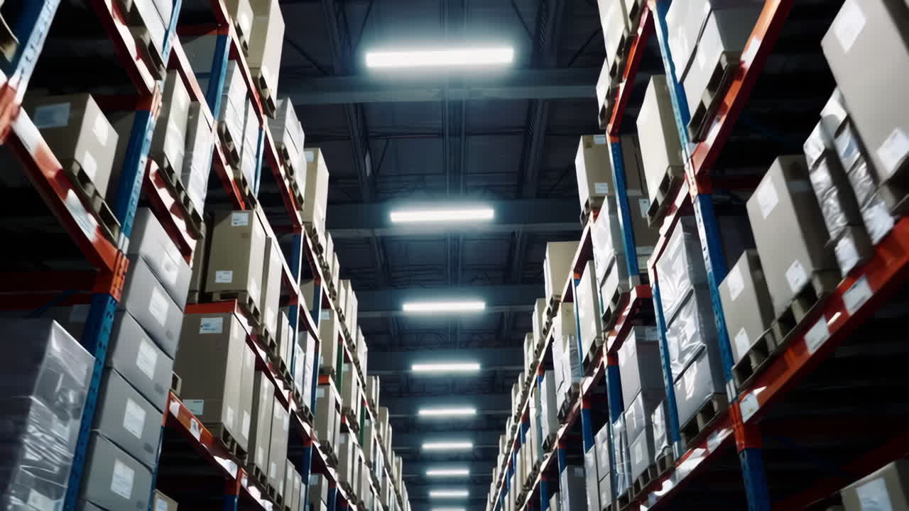 interior del almacén con cajas en paletas