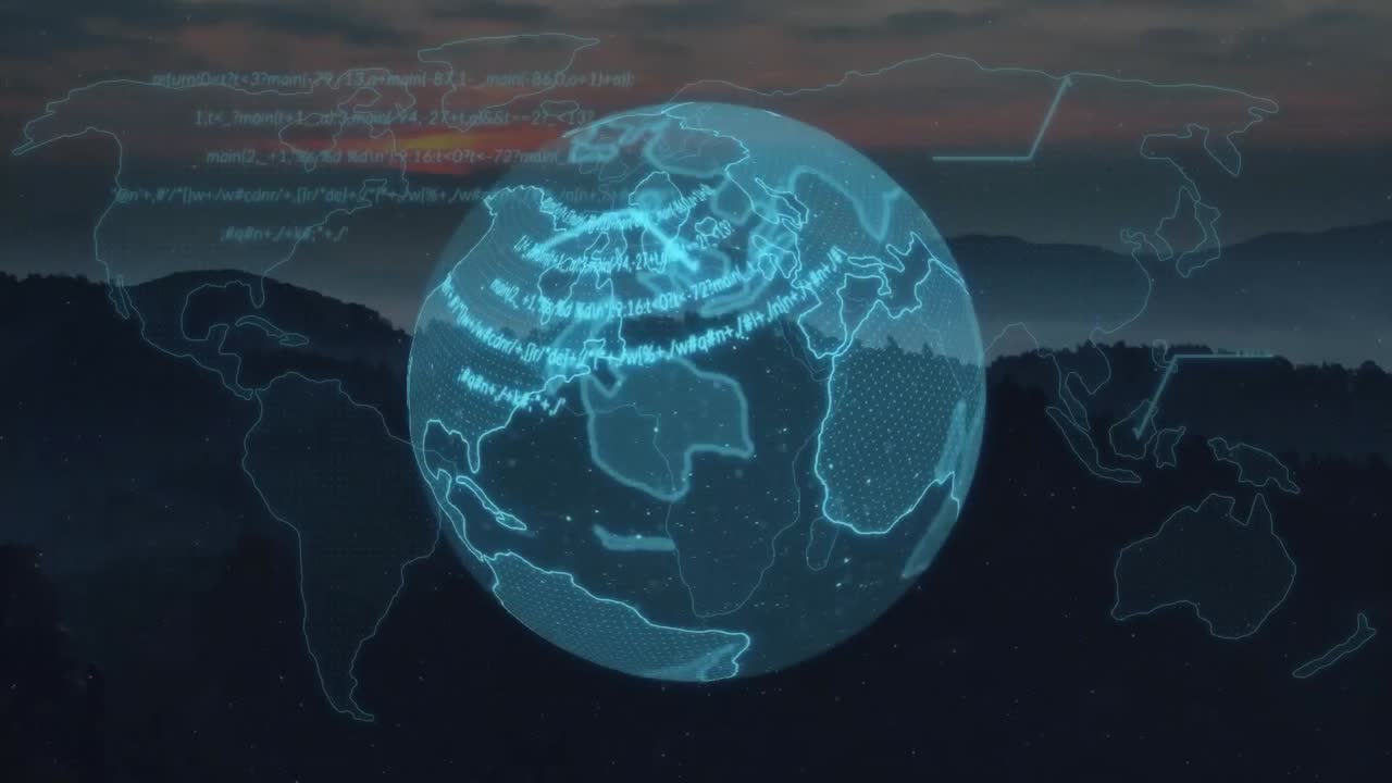 Animation of globe spinning over landscape