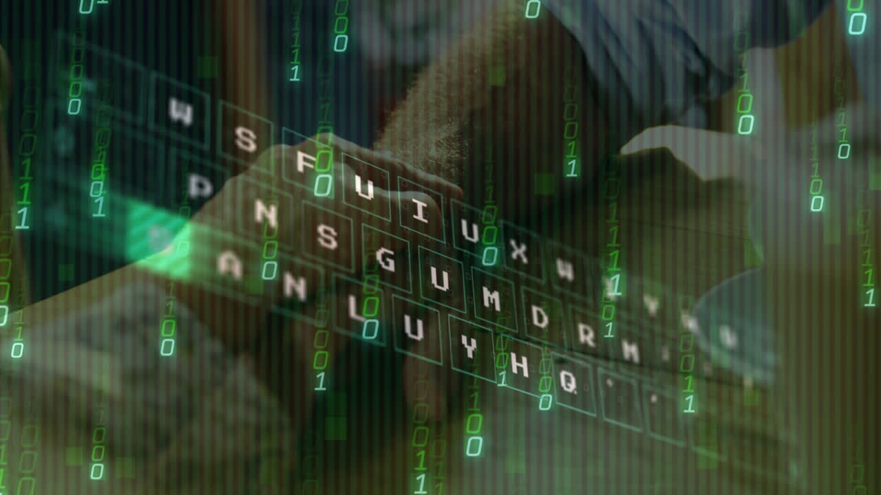 Animation of data processing over mid section of couple showing support by holding hands at a cafe