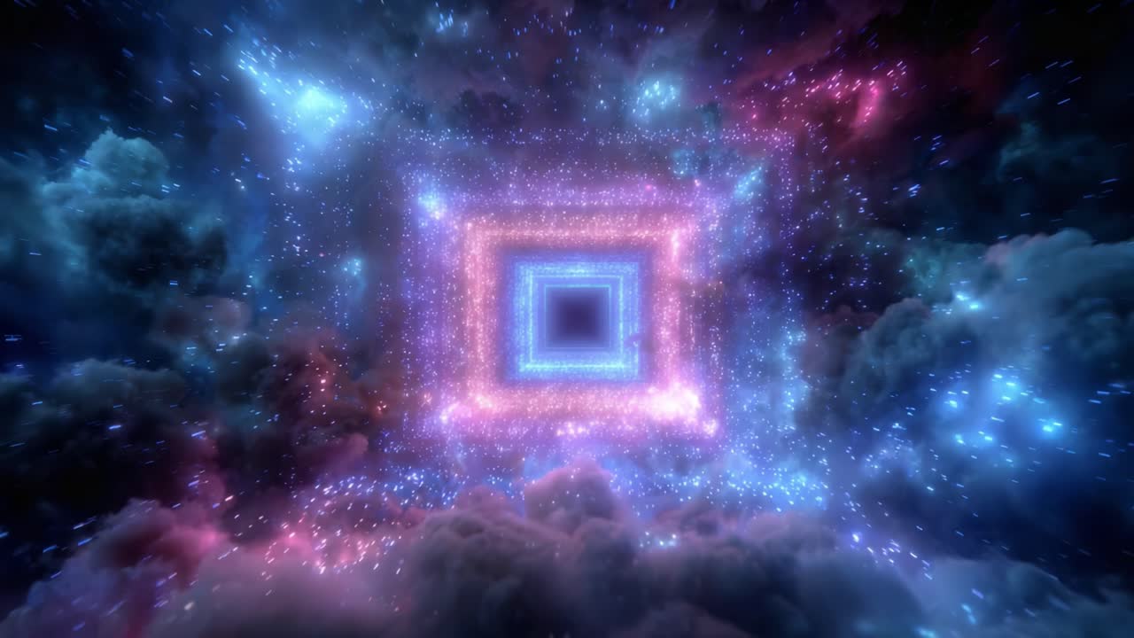 A Mesmerizing Cosmic Portal Surrounded by Ethereal Clouds and Vibrant Stars, Creating a Stunning Visual Journey Through the Depths of Space and Time