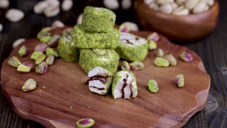 fresh turkish delight with crushed pistachios and chocolate