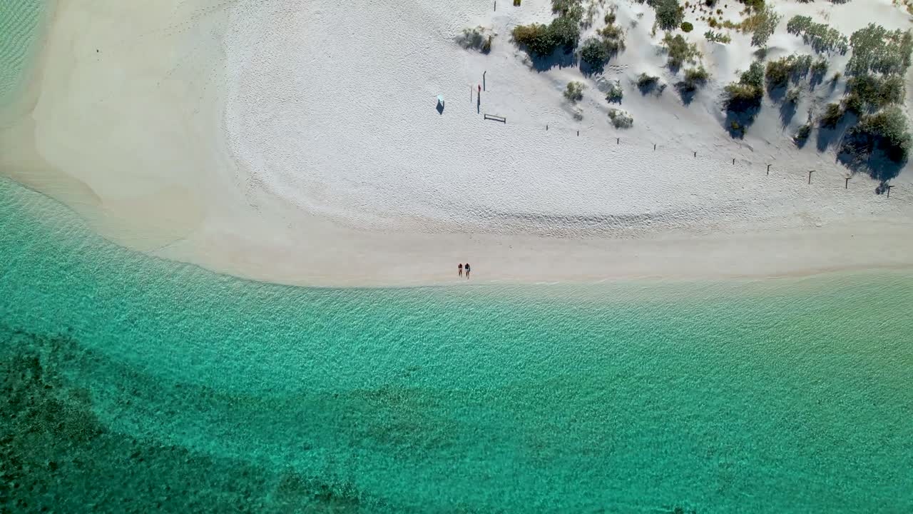 Aerial View of Turquoise Ocean and White Sand Beach