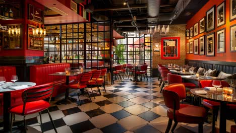 upscale red and black restaurant interior