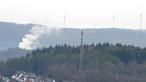 small forest fire in the hills around herborn, germany