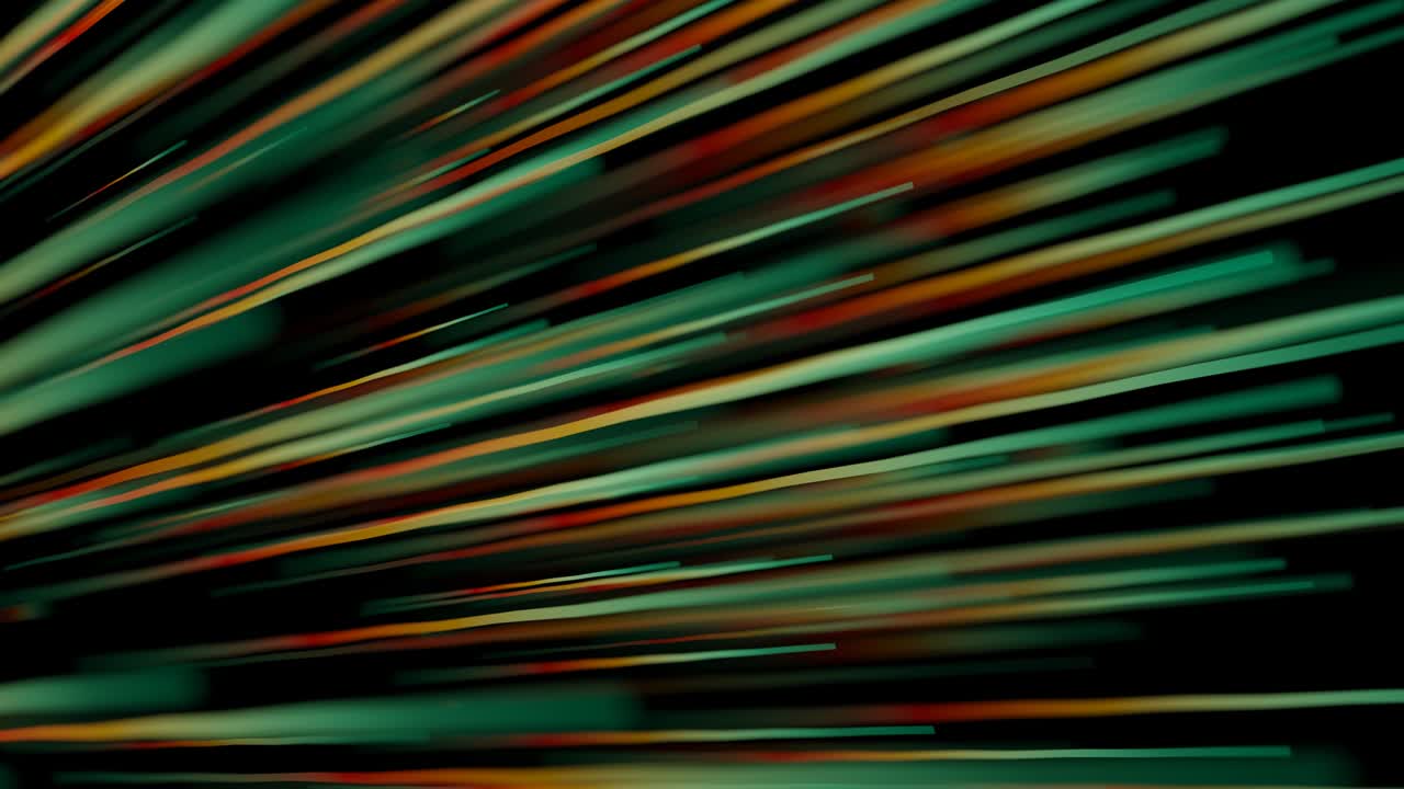 bucle vj sin costuras. líneas de neón direccionales abstractas fondo geométrico. tubos de neón digitales verdes, naranjas y rojos iluminando. renderizado en 3d