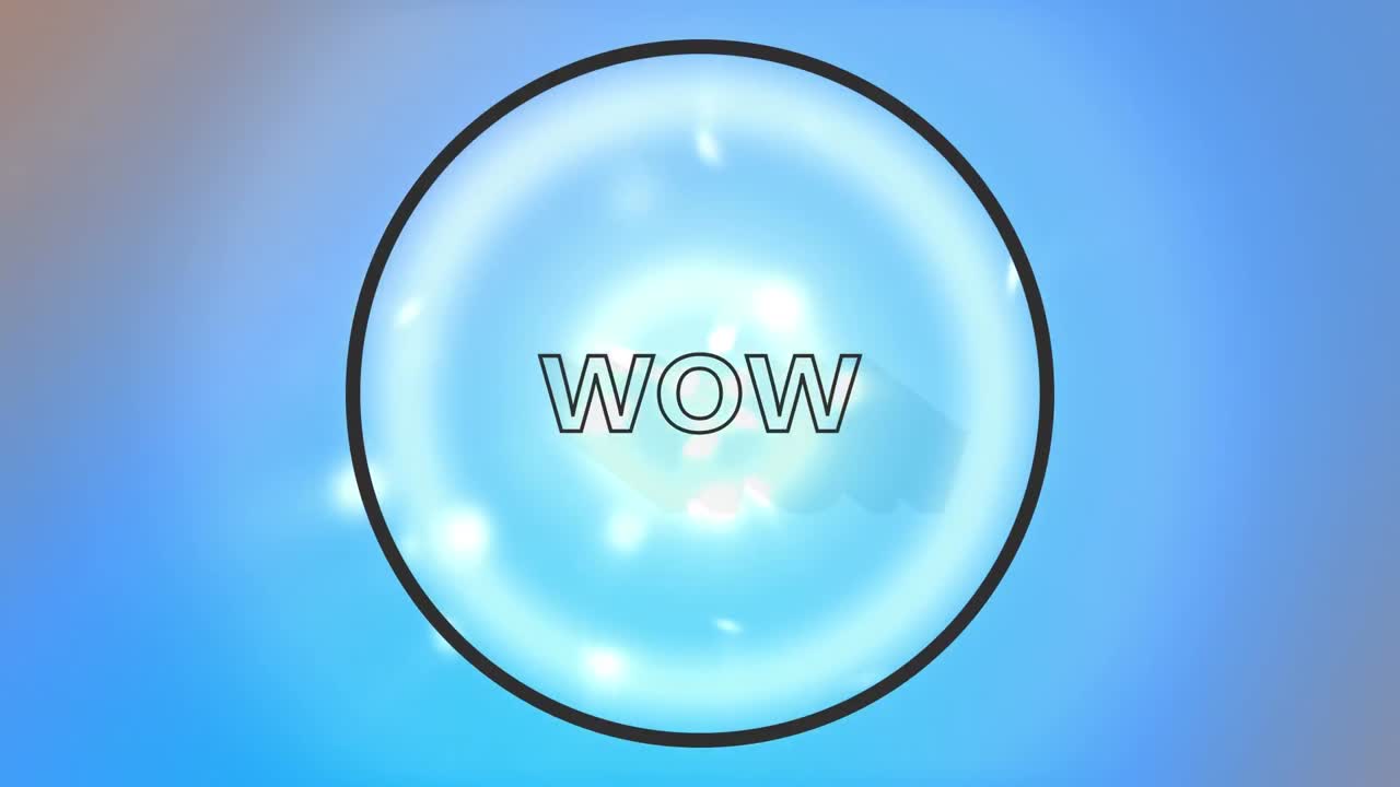 모양 위에 와우 텍스트의 애니메이션