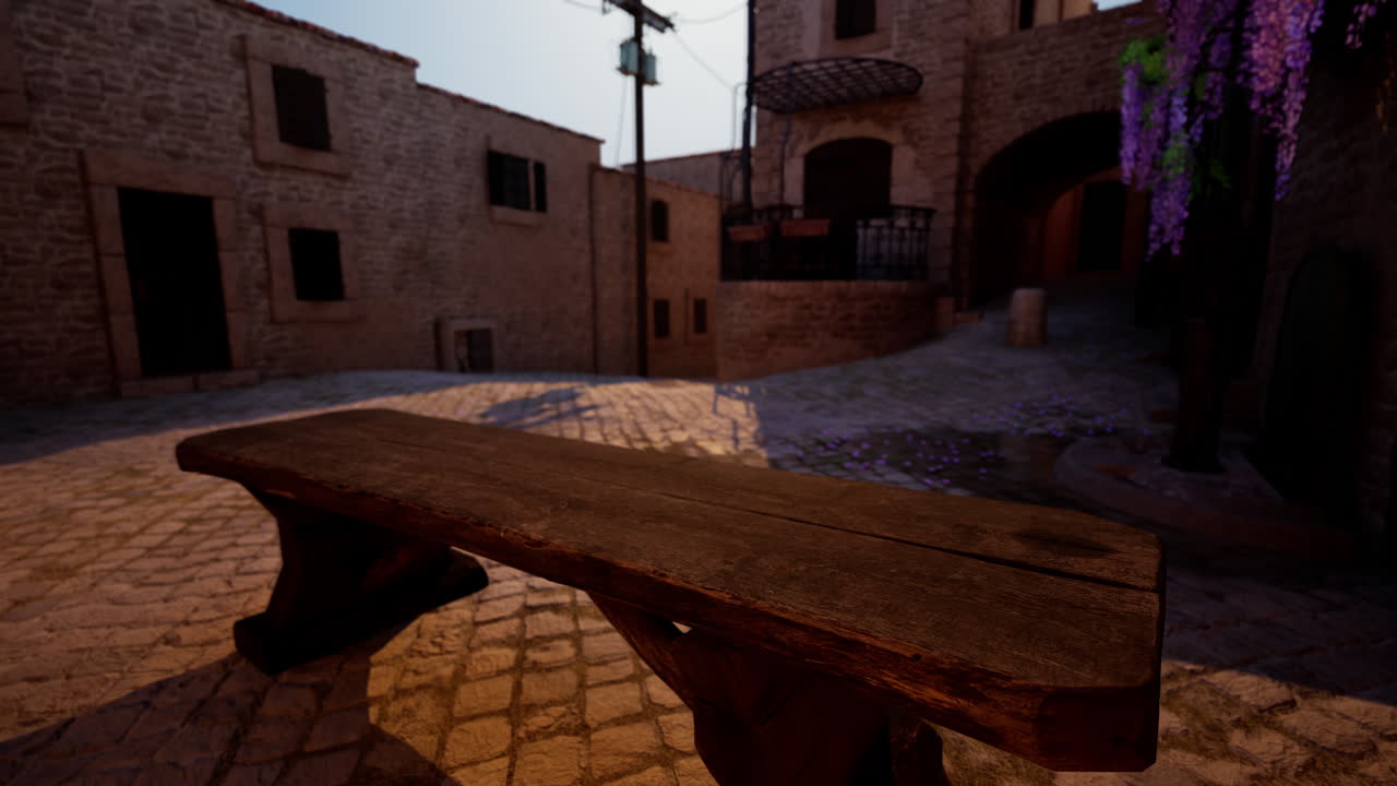 banco vacío en una ciudad medieval