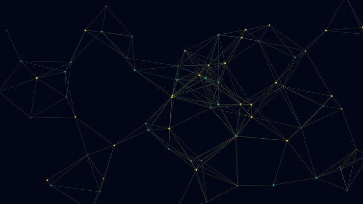 Connessione di rete digitale astratta con nodi e linee in movimento