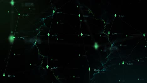 animación de puntos de luz y red de conexiones con flechas