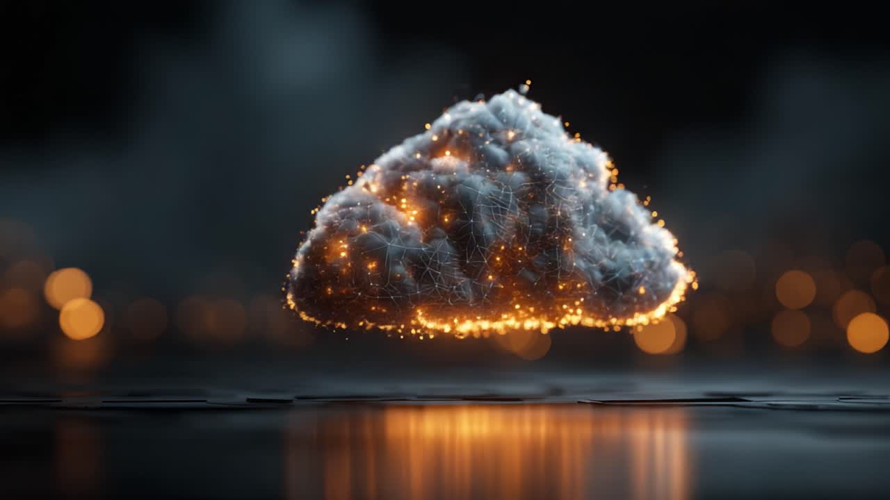 A Mesmerizing Digital Cloud Formation Illuminated by Ambient Lights, Displaying Intricate Details and a Captivating Glow, Perfect for Digital Art and Visual Effects Enthusiasts