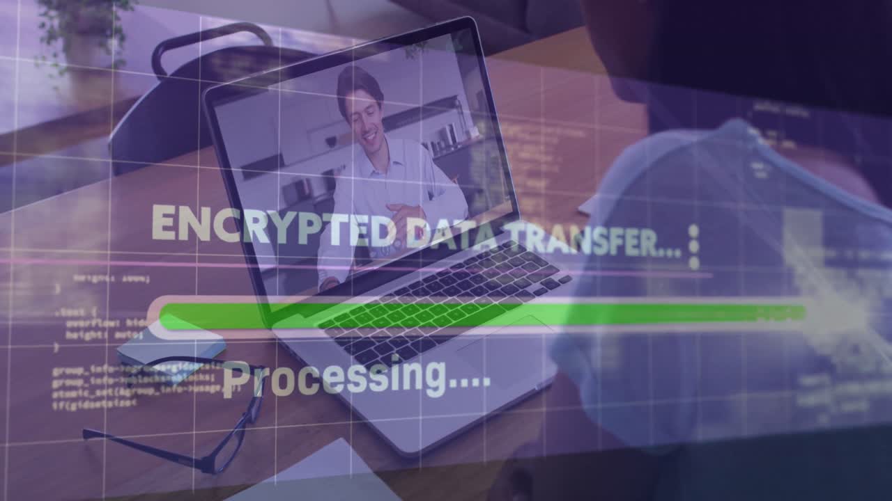 비디오 통화를 하는 아프리카계 미국인 사업가 여성에 대한 데이터 처리 애니메이션