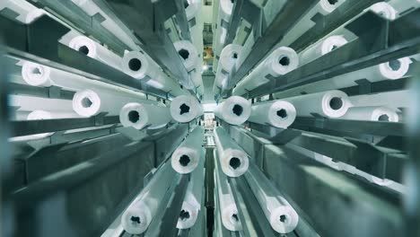 close up shot of a paper roll storage at a paper mill factory