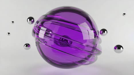 abstract 3d purple glass sphere with chrome balls