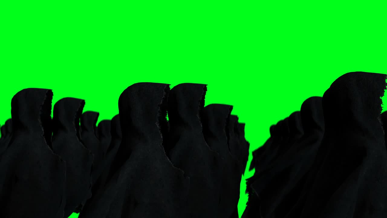 미스터리 공포 유령 애니메이션, 역동적인 후디, 고립, 현실적인 4k 녹색 화면 애니메이션