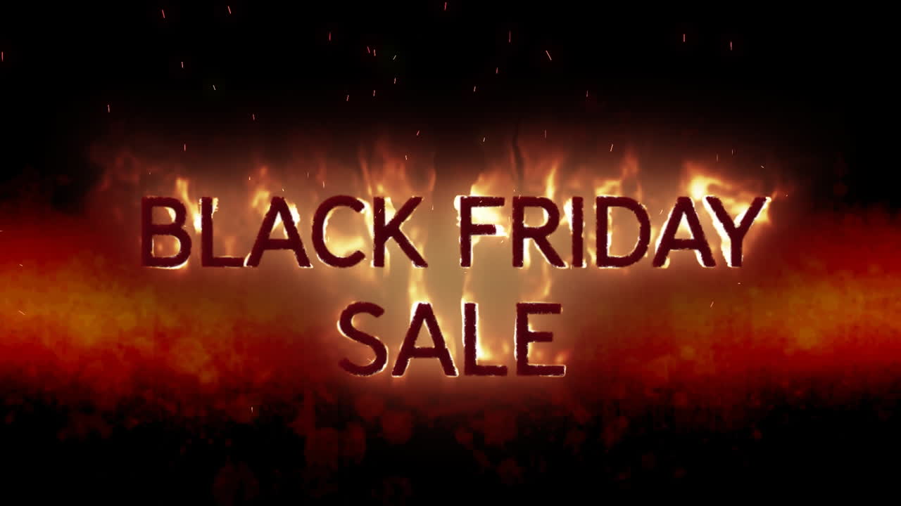 검은 배경 위에 불타는 불꽃에서 블랙 프라이데이 판매 텍스트의 애니메이션