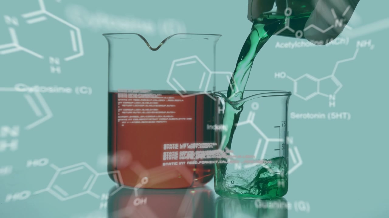Chemical Liquid Being Poured into Beaker in Laboratory