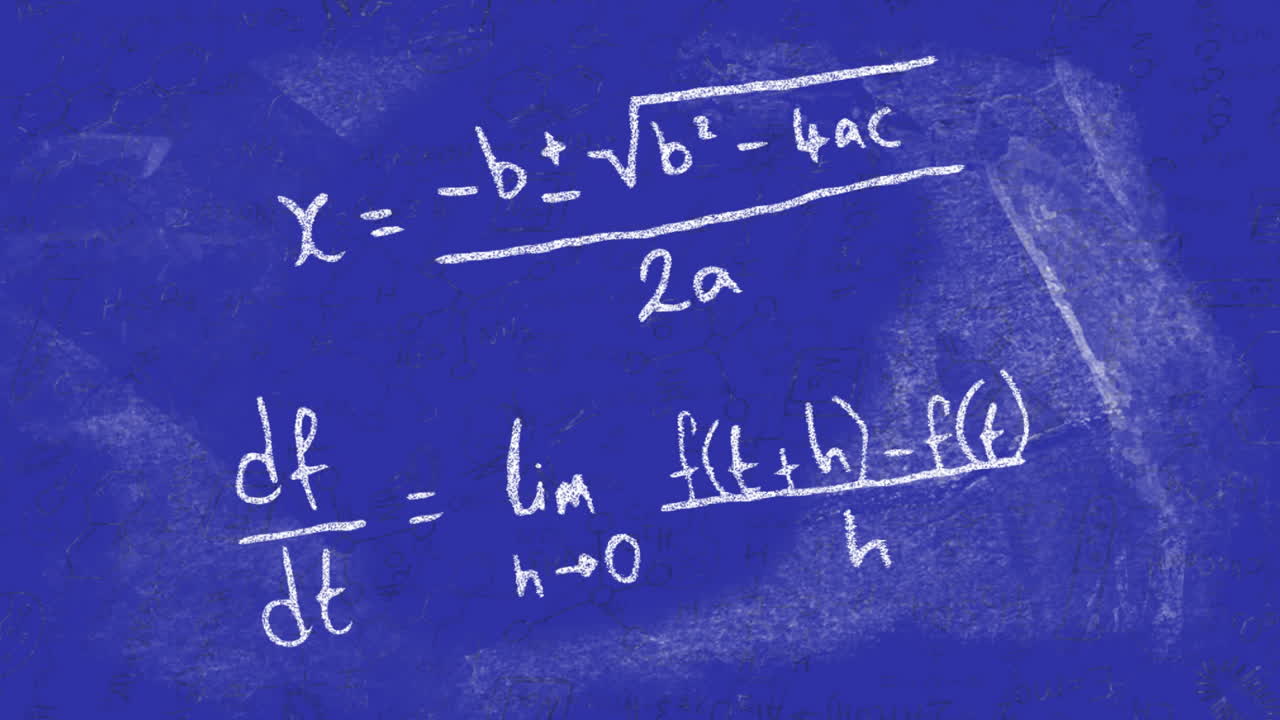 animación de ecuaciones matemáticas sobre un fondo azul