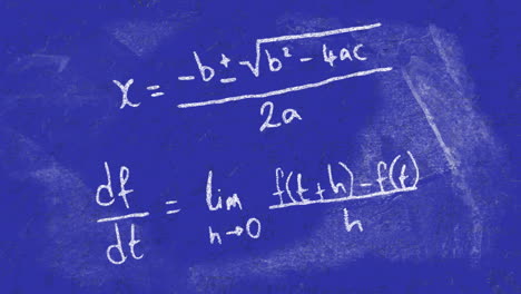 animation of mathematical equations over blue background