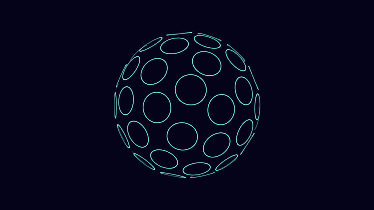 Green circles on a floating 3d sphere in dark background