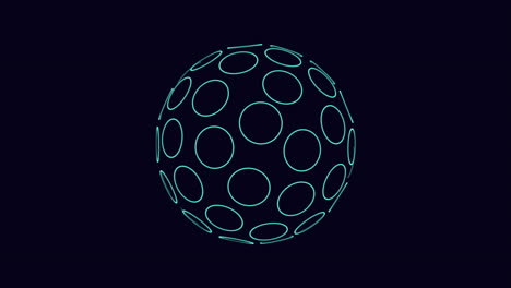 green circles on a floating 3d sphere in dark background