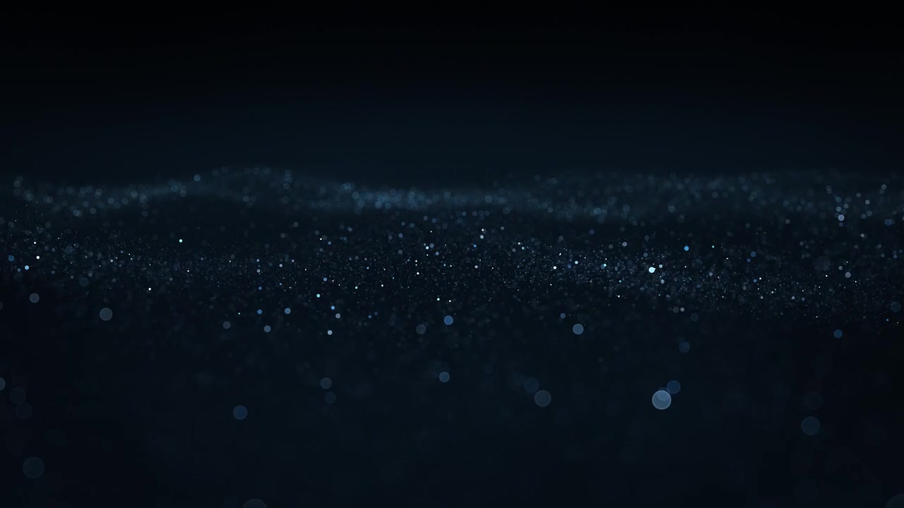 閃爍流動起伏的散景粒子波浪，營造奇妙感與未來優雅，抽象可循環的深藍色背景