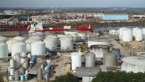 aerial of chemical and refinery plants in houston, texas