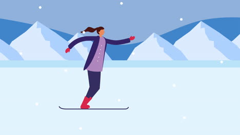 young woman snowboarding in snowscape