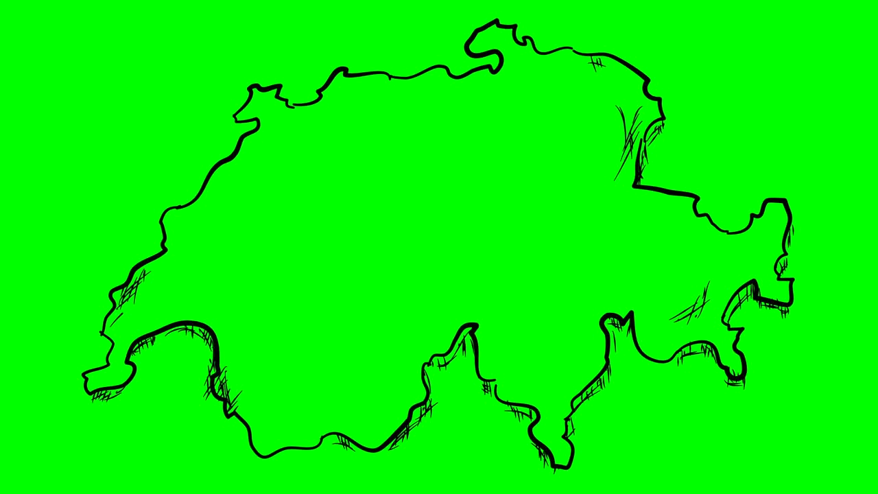 Switzerland drawing outline map on green screen isolated whiteboard