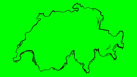switzerland drawing outline map on green screen isolated whiteboard