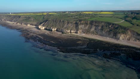 Aerial-View-of-Coastline-and-Cliffs-of-Normandy-France