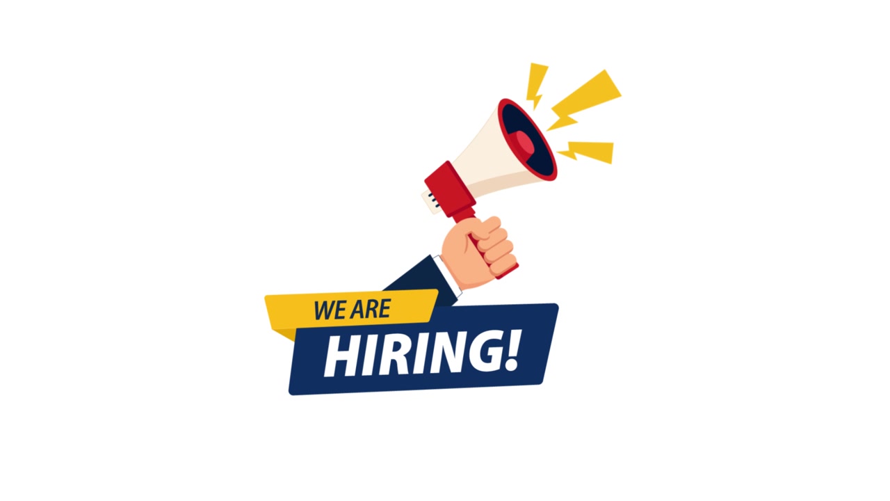 Animated Hand Holding Megaphone with We Are Hiring Text