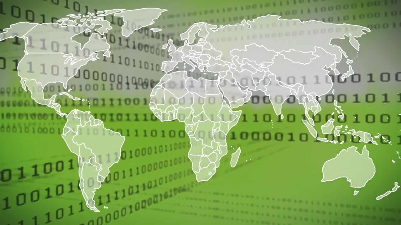 animación del procesamiento de datos sobre el mapa del mundo