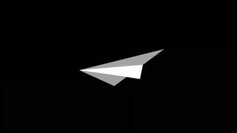 animación de un avión de papel blanco en movimiento sobre un fondo negro