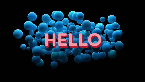 hello text animation over floating blue spheres on black background