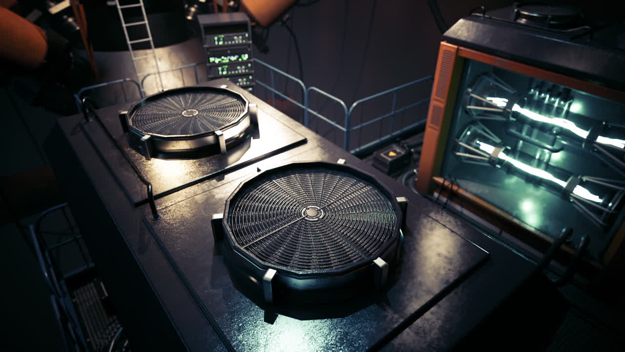 Exploring advanced technology in a futuristic laboratory setting at night