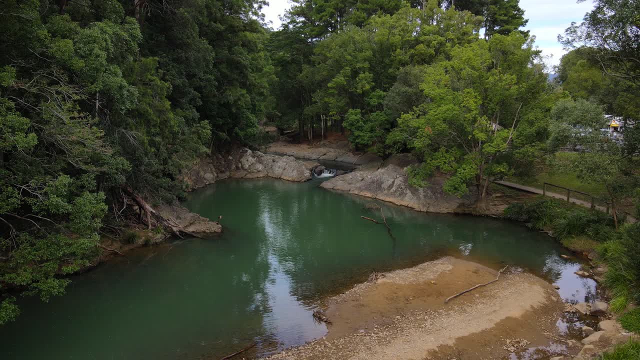 exuberante bosque verde a orillas del río de las piscinas de roca currumbin en gold coast, australia
