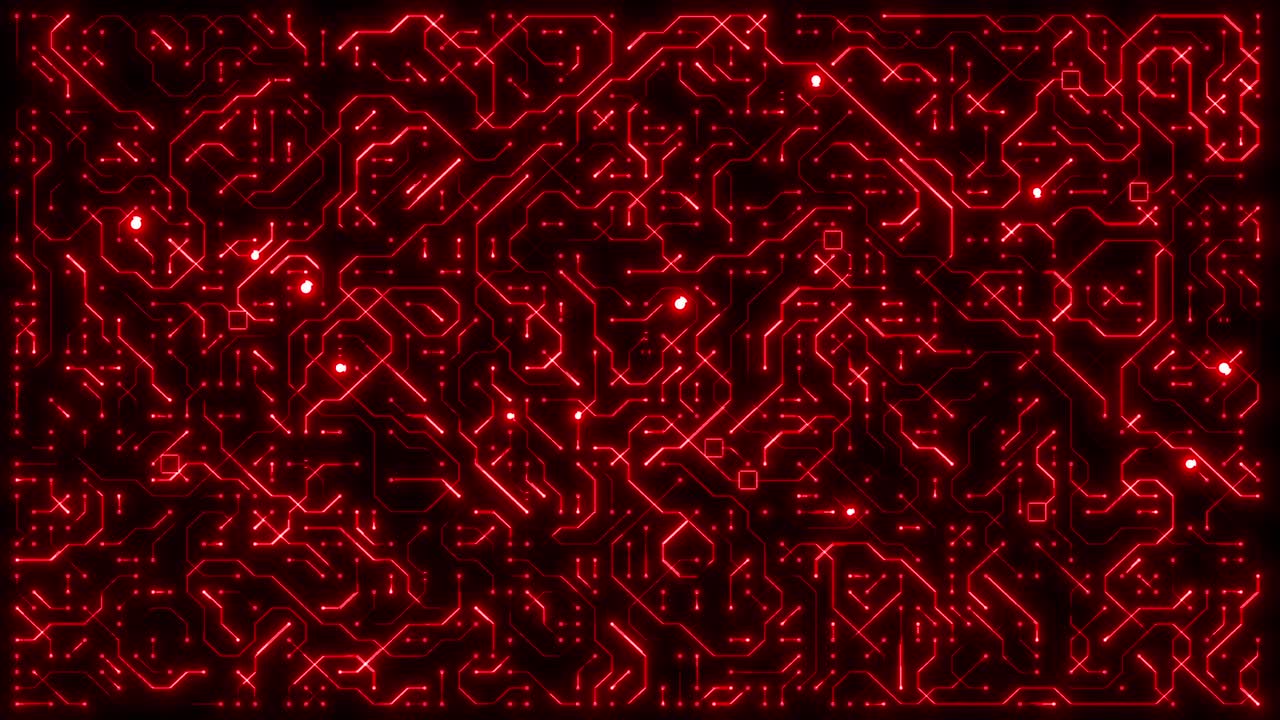 bucle de animación de circuito rojo brillante de la placa base