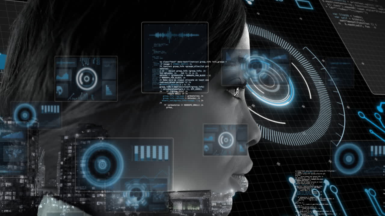 animación de escaneo de alcance y procesamiento de datos sobre la mujer