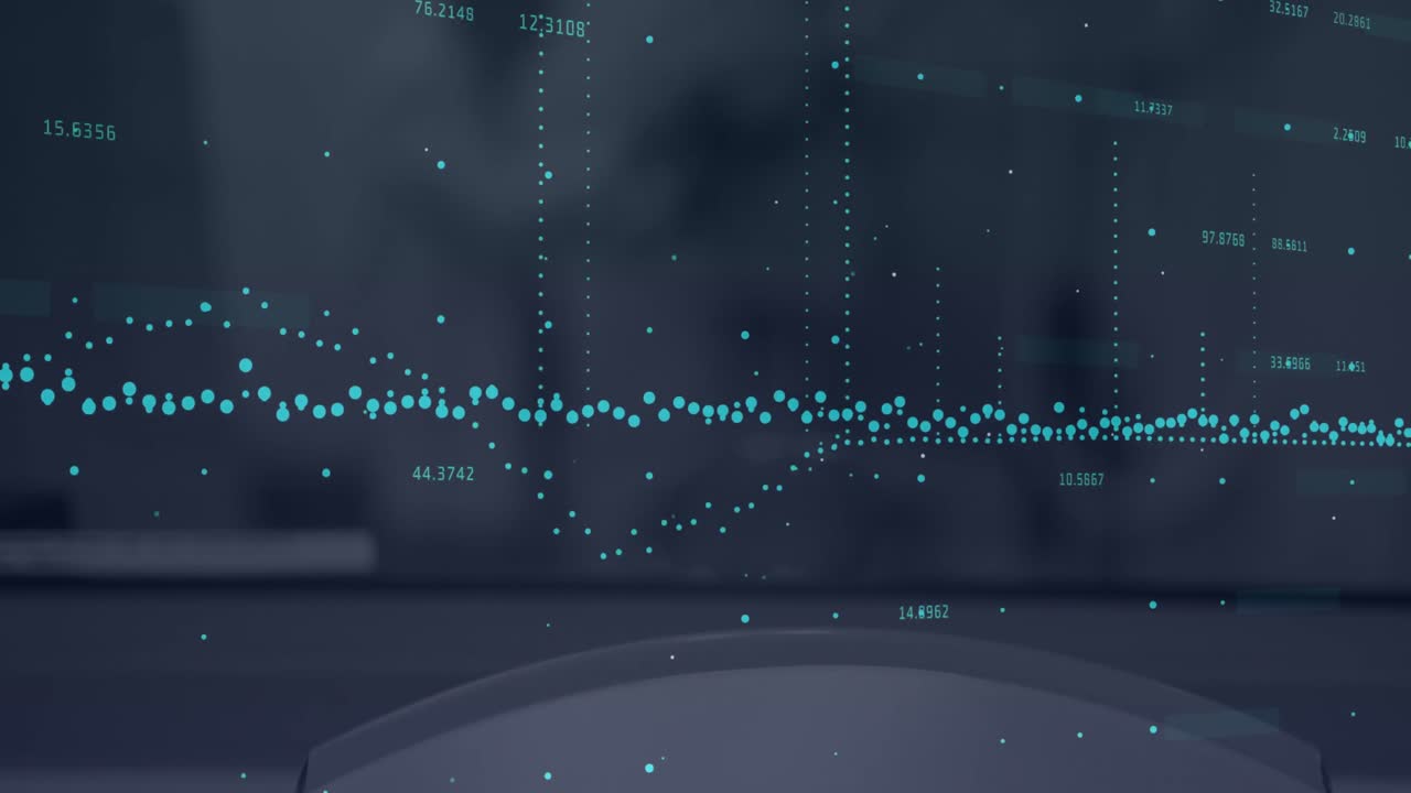 Animation of data processing over blurred background