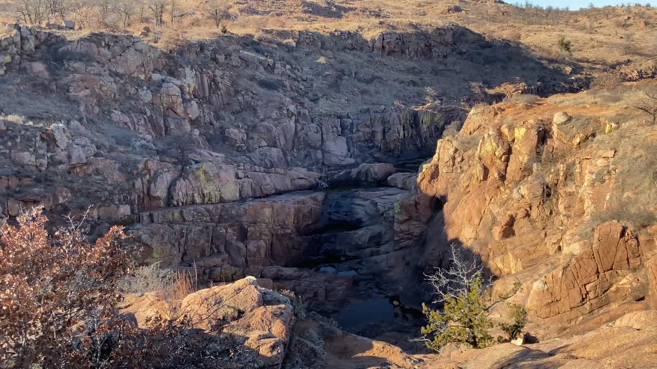 Wastland canyons with river in rural Oklahoma
