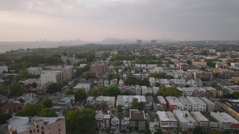 Aerial view of Bay Ridge, Brooklyn on a humid summer afternoon