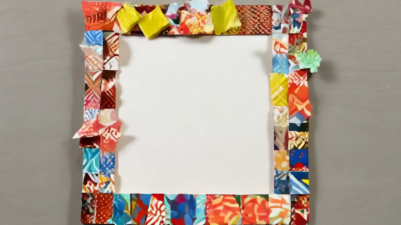 Postupující snímky zobrazující prázdné canvas měnící okraje na šedém pracovním povrchu, předvádějící flitry